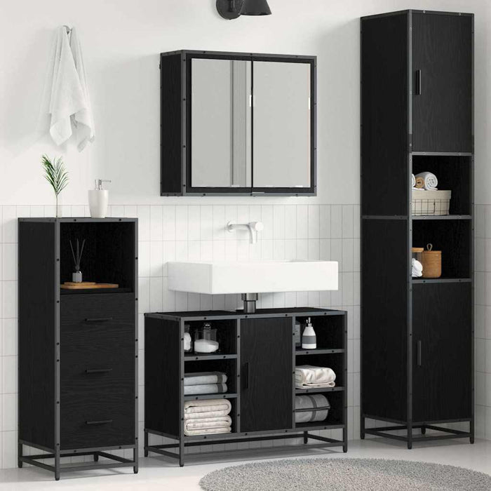 Set de mobilier pentru baie 3 pcs Stejar Negru Lemn compozit - WALTI WALTI
