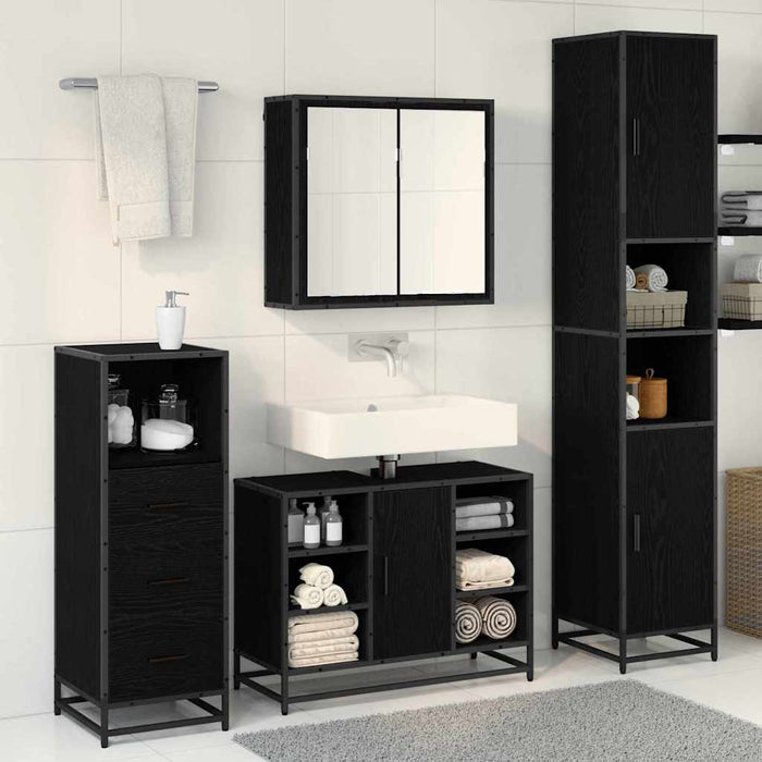 Set de mobilier pentru baie 3 pcs Stejar Negru Lemn compozit - WALTI WALTI