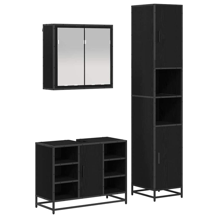 Set de mobilier pentru baie 3 pcs Stejar Negru Lemn compozit - WALTI WALTI