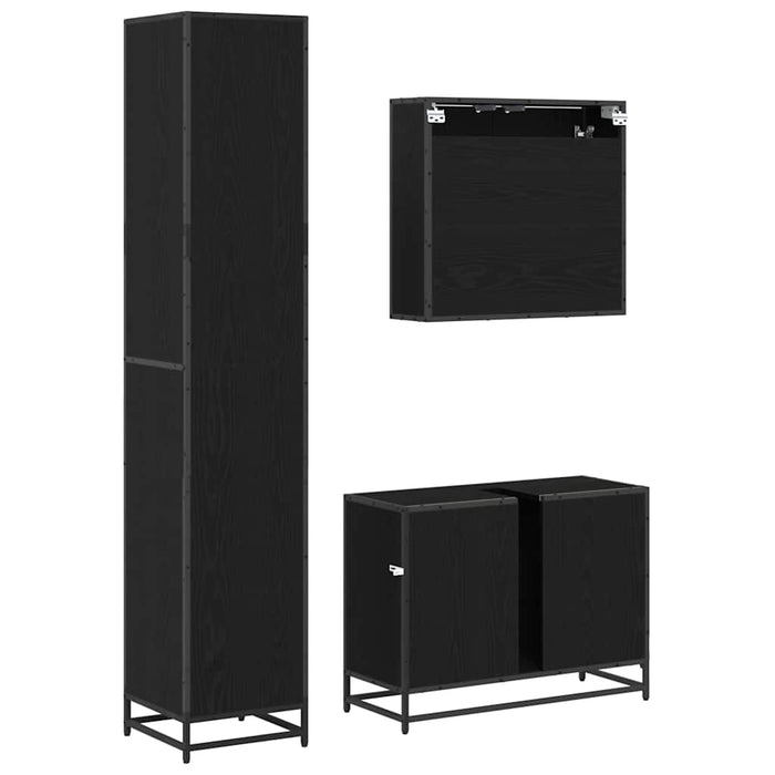Set de mobilier pentru baie 3 pcs Stejar Negru Lemn compozit - WALTI WALTI