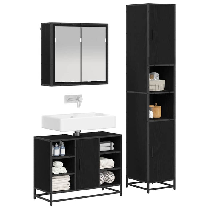 Set de mobilier pentru baie 3 pcs Stejar Negru Lemn compozit - WALTI WALTI