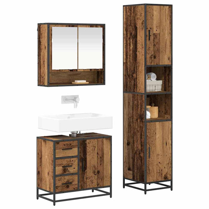 Set de mobilier pentru baie 3 pcs Lemn Vechi Lemn compozit - WALTI WALTI