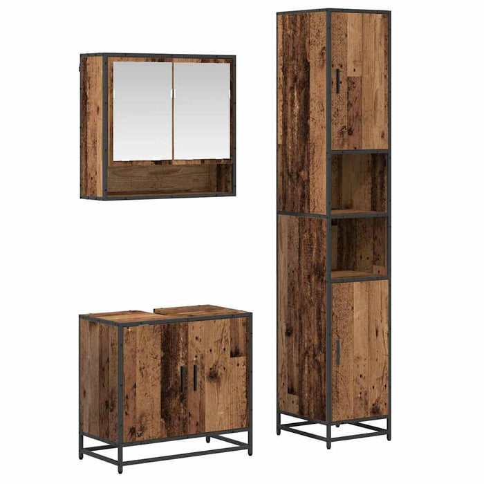 Set de mobilier pentru baie 3 pcs Lemn Vechi Lemn compozit - WALTI WALTI