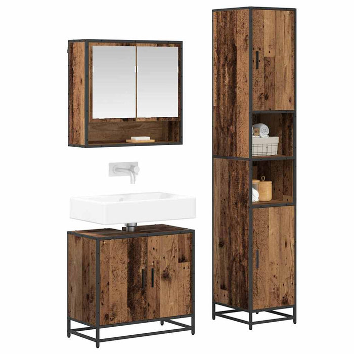 Set de mobilier pentru baie 3 pcs Lemn Vechi Lemn compozit - WALTI WALTI