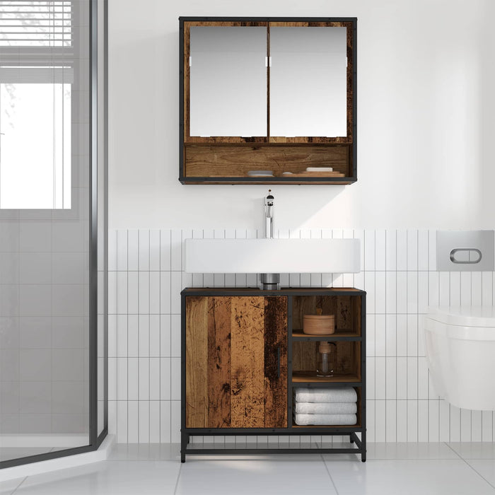 Set de mobilier pentru baie 2 pcs Lemn Vechi Lemn compozit WALTI