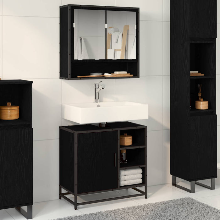 Set de mobilier pentru baie 2 pcs Stejar Negru Lemn compozit - WALTI WALTI