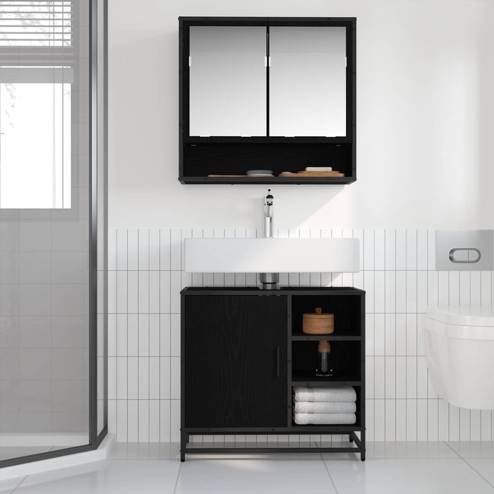 Set de mobilier pentru baie 2 pcs Stejar Negru Lemn compozit - WALTI WALTI
