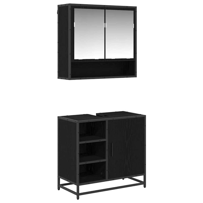 Set de mobilier pentru baie 2 pcs Stejar Negru Lemn compozit - WALTI WALTI