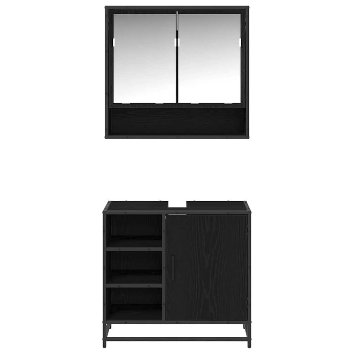 Set de mobilier pentru baie 2 pcs Stejar Negru Lemn compozit - WALTI WALTI