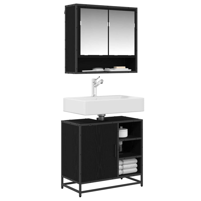 Set de mobilier pentru baie 2 pcs Stejar Negru Lemn compozit - WALTI WALTI