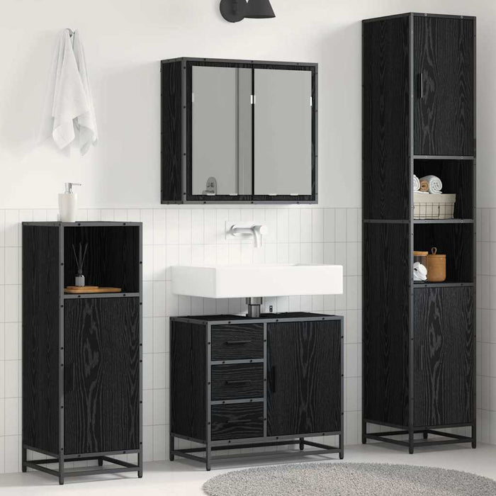 Set de mobilier pentru baie 4 pcs Stejar Negru Lemn compozit - WALTI WALTI