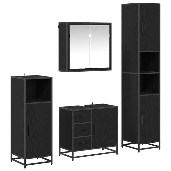 Set de mobilier pentru baie 4 pcs Stejar Negru Lemn compozit - WALTI WALTI