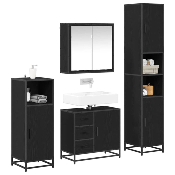 Set de mobilier pentru baie 4 pcs Stejar Negru Lemn compozit - WALTI WALTI