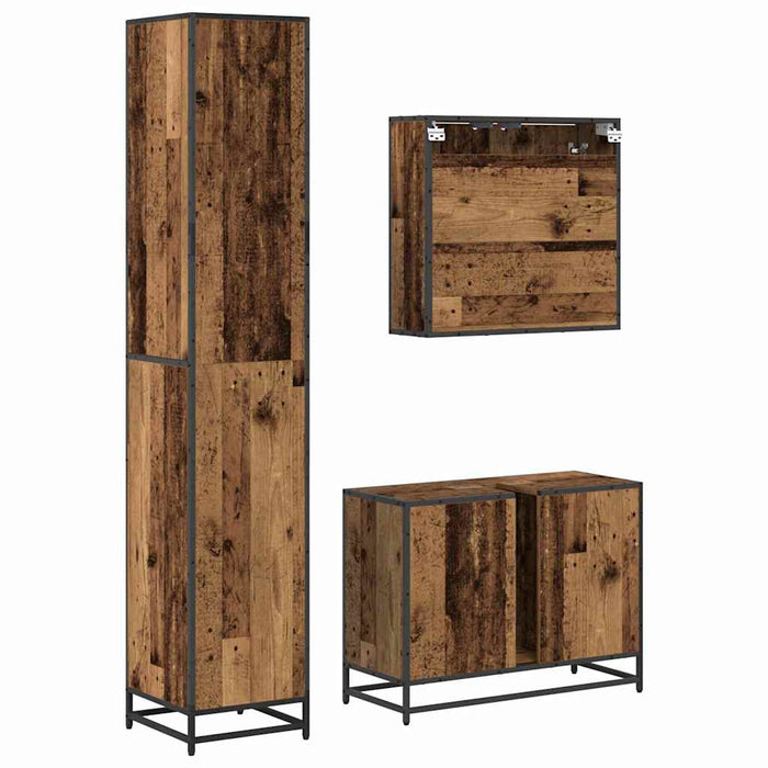 Set de mobilier pentru baie 3 pcs Lemn Vechi Lemn compozit - WALTI WALTI