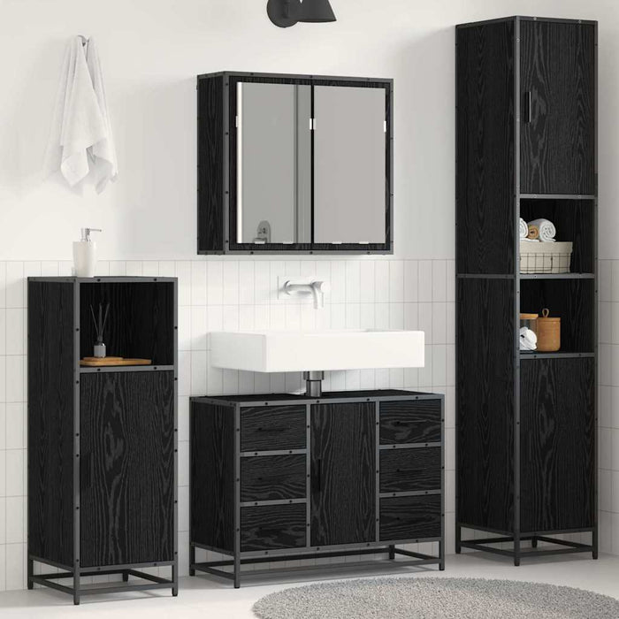 Set de mobilier pentru baie 3 pcs Stejar Negru Lemn compozit - WALTI WALTI