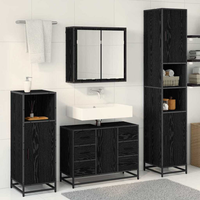 Set de mobilier pentru baie 3 pcs Stejar Negru Lemn compozit - WALTI WALTI
