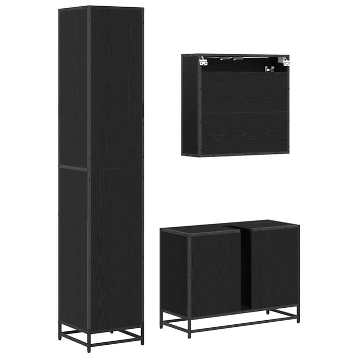 Set de mobilier pentru baie 3 pcs Stejar Negru Lemn compozit - WALTI WALTI