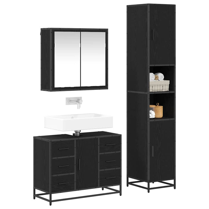 Set de mobilier pentru baie 3 pcs Stejar Negru Lemn compozit - WALTI WALTI