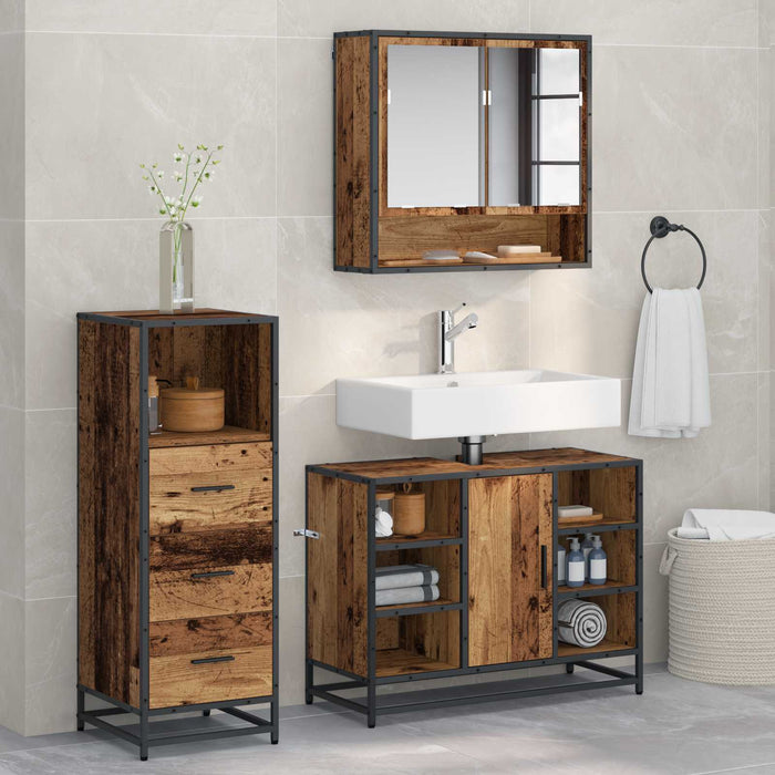 Set de mobilier pentru baie 3 pcs Lemn Vechi Lemn compozit - WALTI WALTI