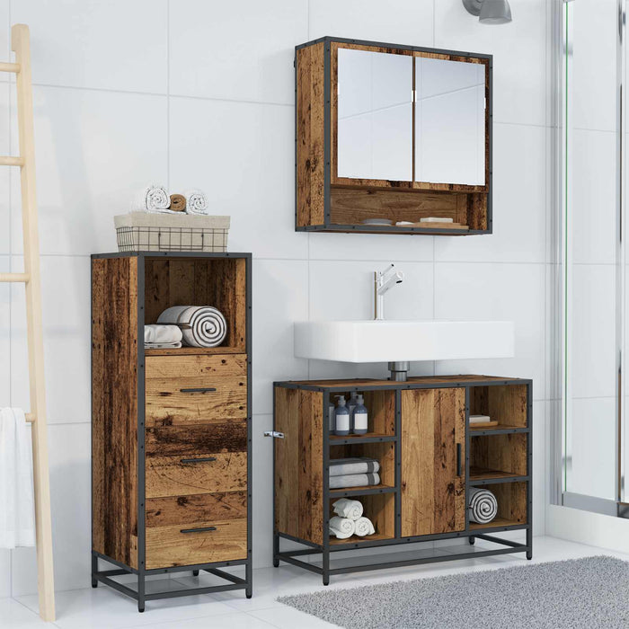 Set de mobilier pentru baie 3 pcs Lemn Vechi Lemn compozit - WALTI WALTI