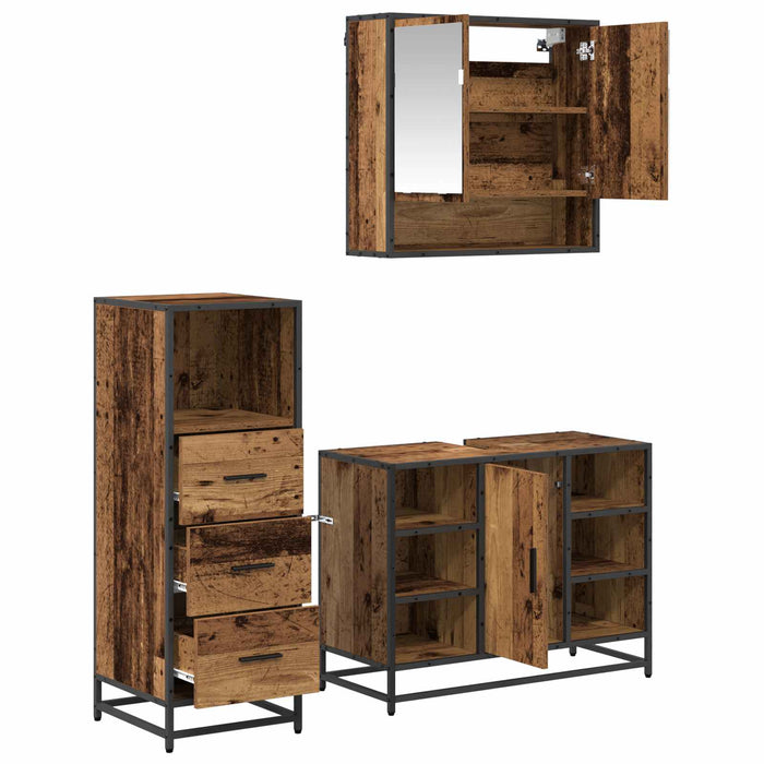 Set de mobilier pentru baie 3 pcs Lemn Vechi Lemn compozit - WALTI WALTI