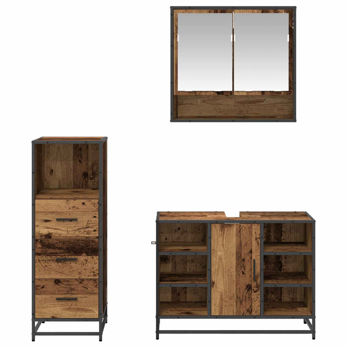 Set de mobilier pentru baie 3 pcs Lemn Vechi Lemn compozit - WALTI WALTI