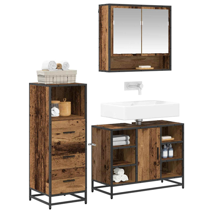 Set de mobilier pentru baie 3 pcs Lemn Vechi Lemn compozit - WALTI WALTI