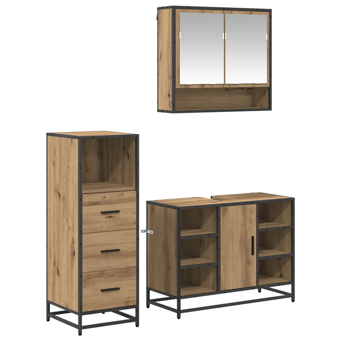 Set de mobilier pentru baie cu sertar 3 pcs Stejar Artizanal WALTI