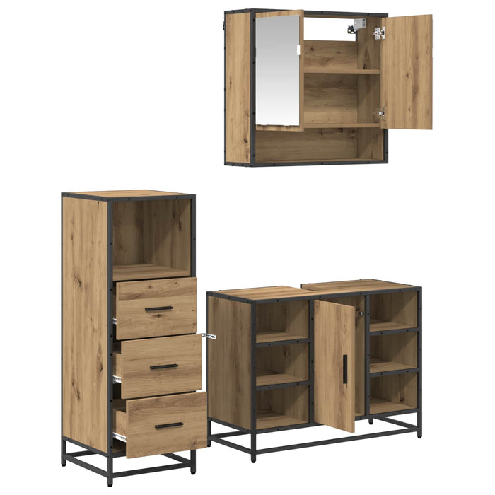 Set de mobilier pentru baie cu sertar 3 pcs Stejar Artizanal WALTI