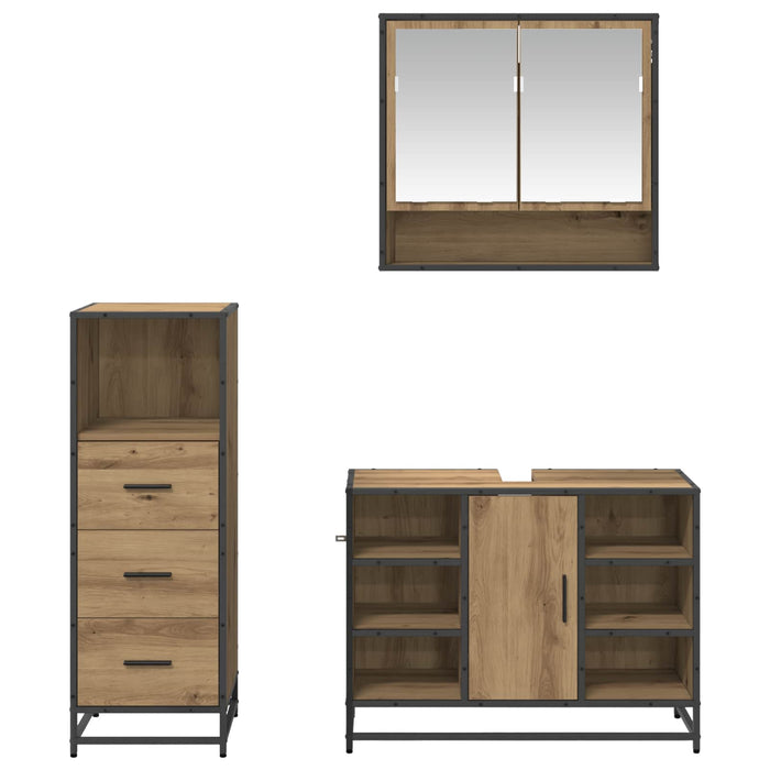Set de mobilier pentru baie cu sertar 3 pcs Stejar Artizanal WALTI