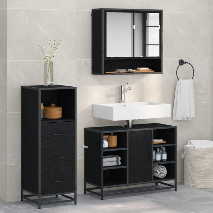 Set de mobilier pentru baie 3 pcs Stejar Negru Lemn compozit - WALTI WALTI