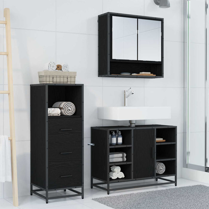 Set de mobilier pentru baie 3 pcs Stejar Negru Lemn compozit - WALTI WALTI