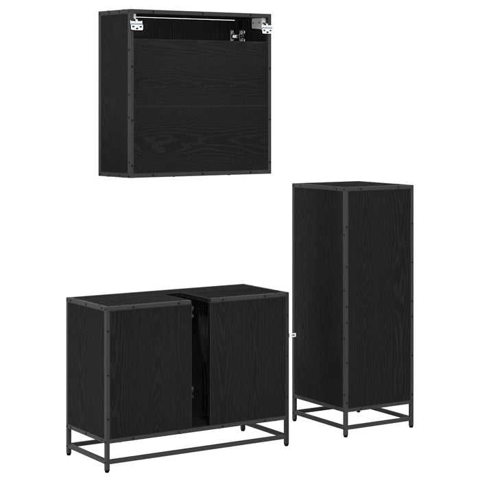 Set de mobilier pentru baie 3 pcs Stejar Negru Lemn compozit - WALTI WALTI