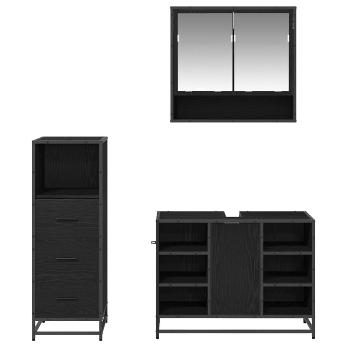 Set de mobilier pentru baie 3 pcs Stejar Negru Lemn compozit - WALTI WALTI