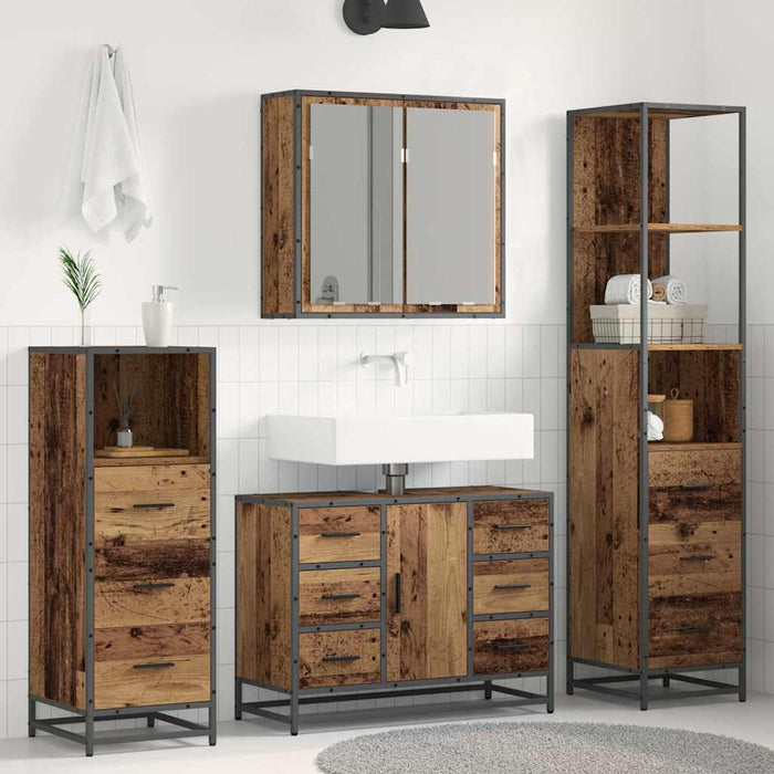 Set de mobilier pentru baie 4 pcs Lemn vechi Lemn compozit - WALTI WALTI