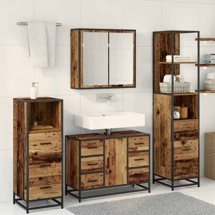 Set de mobilier pentru baie 4 pcs Lemn vechi Lemn compozit - WALTI WALTI