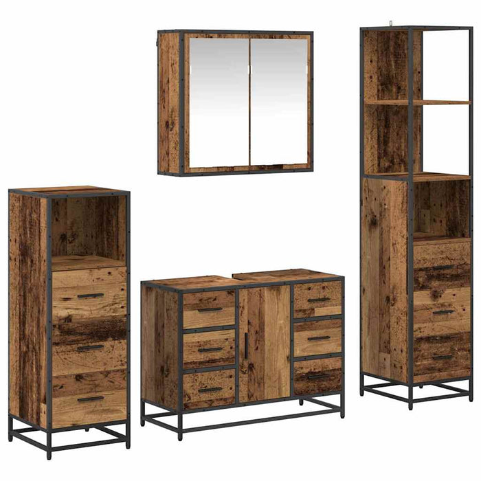 Set de mobilier pentru baie 4 pcs Lemn vechi Lemn compozit - WALTI WALTI