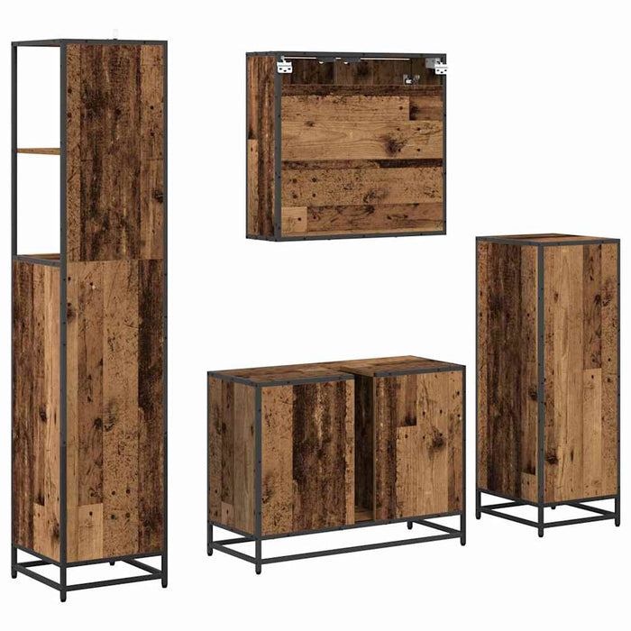 Set de mobilier pentru baie 4 pcs Lemn vechi Lemn compozit - WALTI WALTI