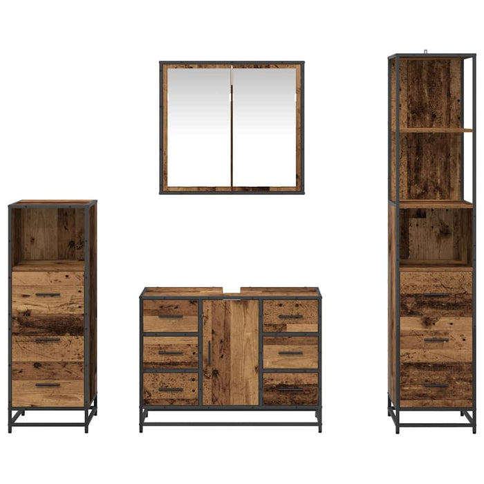 Set de mobilier pentru baie 4 pcs Lemn vechi Lemn compozit - WALTI WALTI