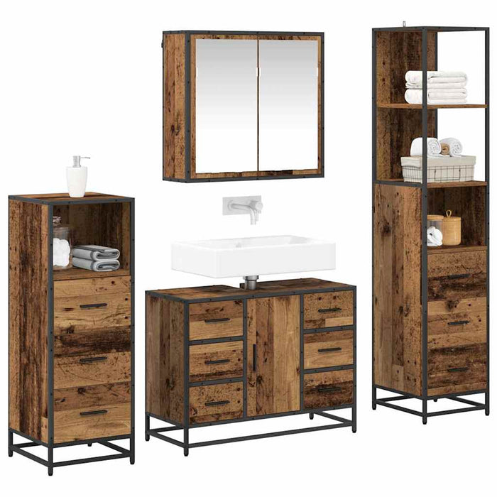 Set de mobilier pentru baie 4 pcs Lemn vechi Lemn compozit - WALTI WALTI