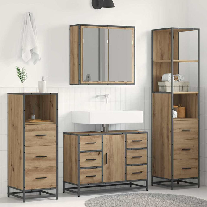 Set de mobilier pentru baie cu sertar 4 pcs stejar artizanal - WALTI WALTI