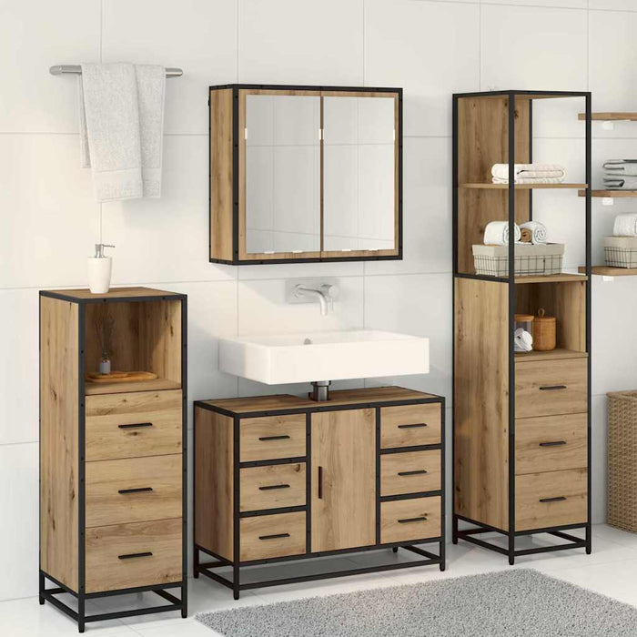 Set de mobilier pentru baie cu sertar 4 pcs stejar artizanal - WALTI WALTI