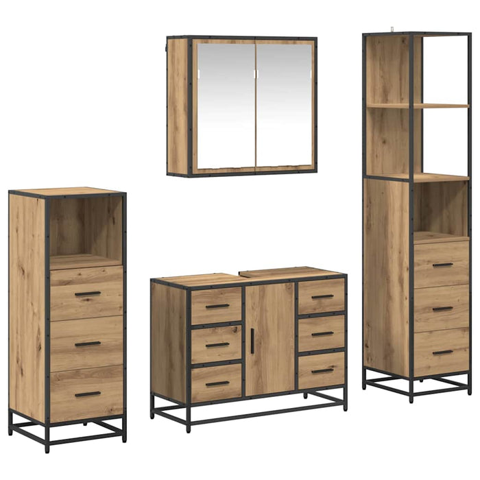 Set de mobilier pentru baie cu sertar 4 pcs stejar artizanal - WALTI WALTI
