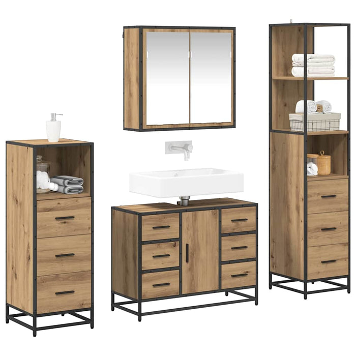 Set de mobilier pentru baie cu sertar 4 pcs stejar artizanal - WALTI WALTI