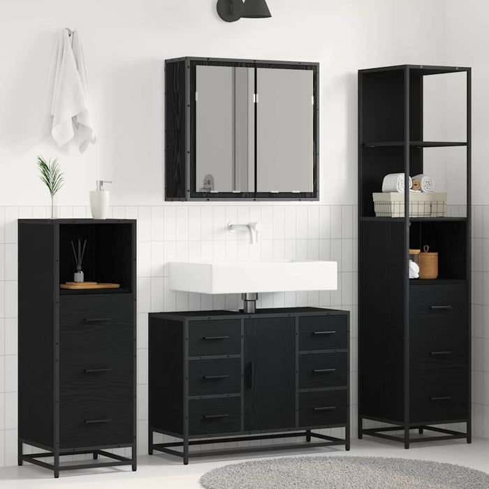 Set de mobilier pentru baie 4 pcs Stejar Negru Lemn compozit - WALTI WALTI