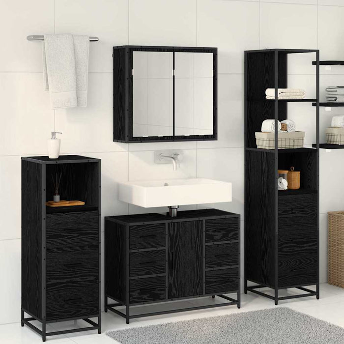 Set de mobilier pentru baie 4 pcs Stejar Negru Lemn compozit - WALTI WALTI