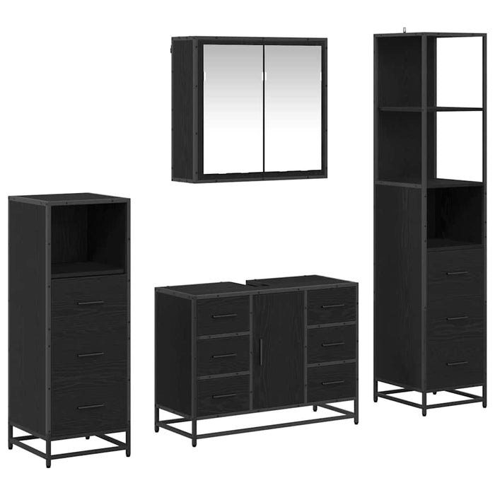 Set de mobilier pentru baie 4 pcs Stejar Negru Lemn compozit - WALTI WALTI