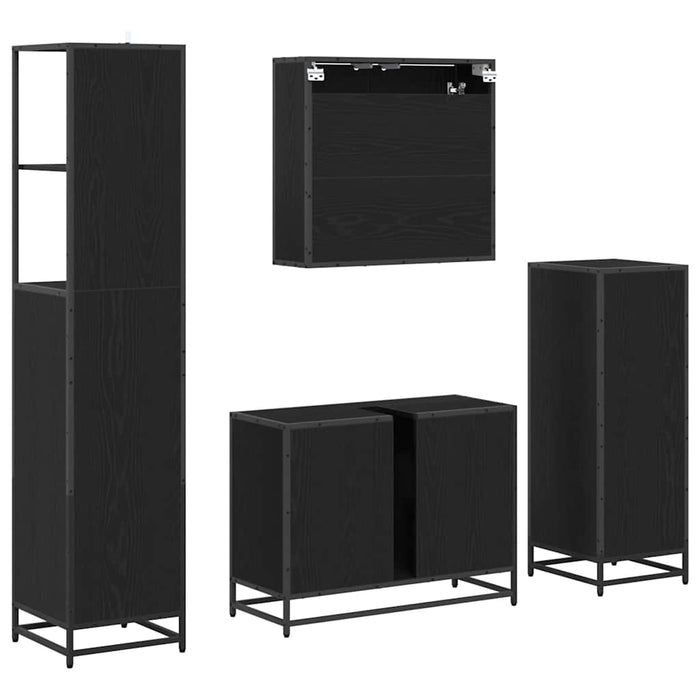 Set de mobilier pentru baie 4 pcs Stejar Negru Lemn compozit - WALTI WALTI