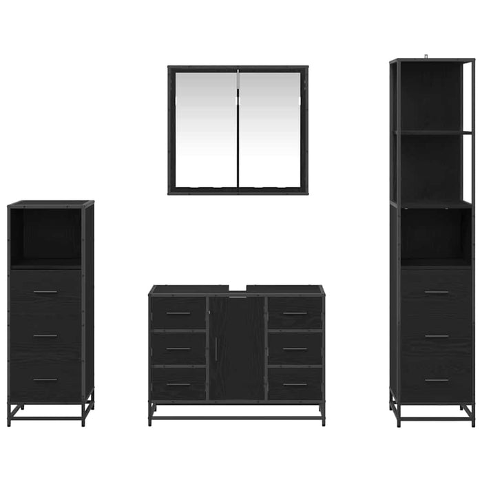 Set de mobilier pentru baie 4 pcs Stejar Negru Lemn compozit - WALTI WALTI