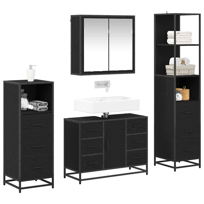 Set de mobilier pentru baie 4 pcs Stejar Negru Lemn compozit - WALTI WALTI